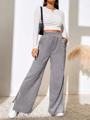 Slit Pocketed High Waist Wide Leg Pants - Gray / S