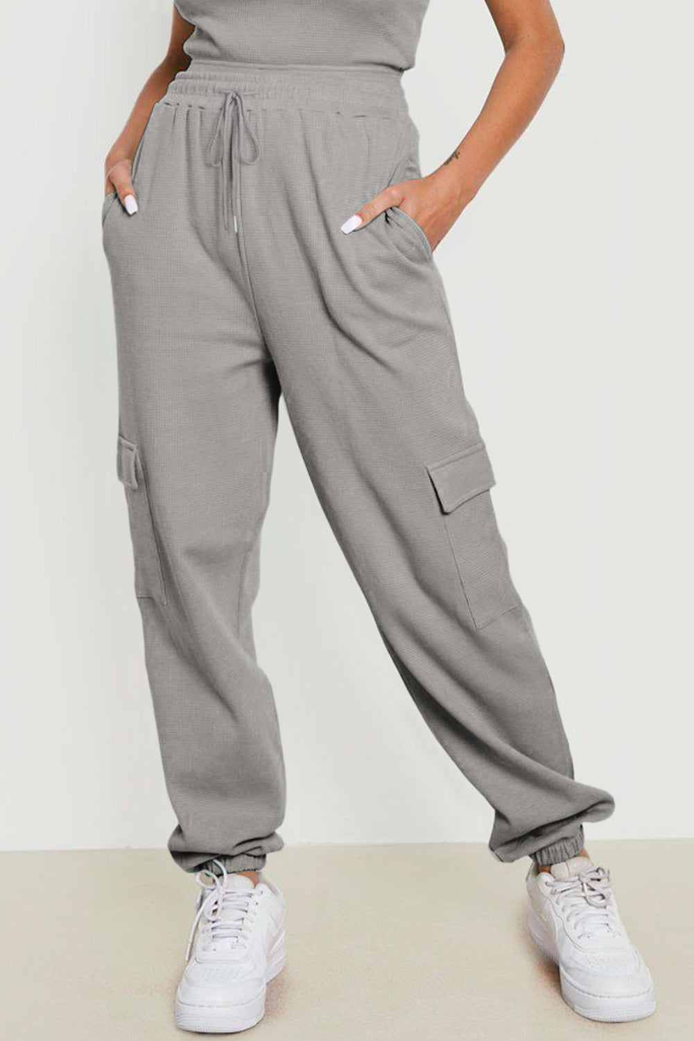 Drawstring Joggers with Pockets - Dark Gray / S