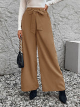 Tied High Waist Wide Leg Pants - Caramel / S