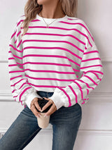 Striped Round Neck Long Sleeve Sweatshirt