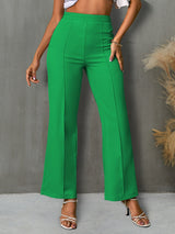 High Waist Straight Pants - Green / S