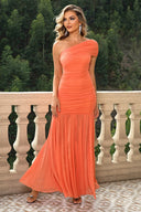 One-Shoulder Ruched Maxi Dress - Caramel / XS