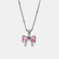 Stainless Steel Inlaid Zircon Bow Necklace