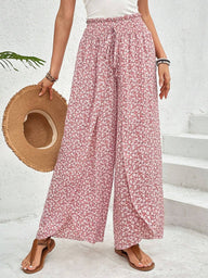 Tied Printed Wide Leg Pants - Blush Pink / S