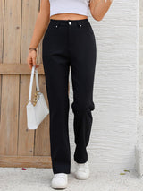 Pocketed High Waist Straight Pants - Black / XS