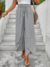 Tied Printed Wide Leg Pants - White / S