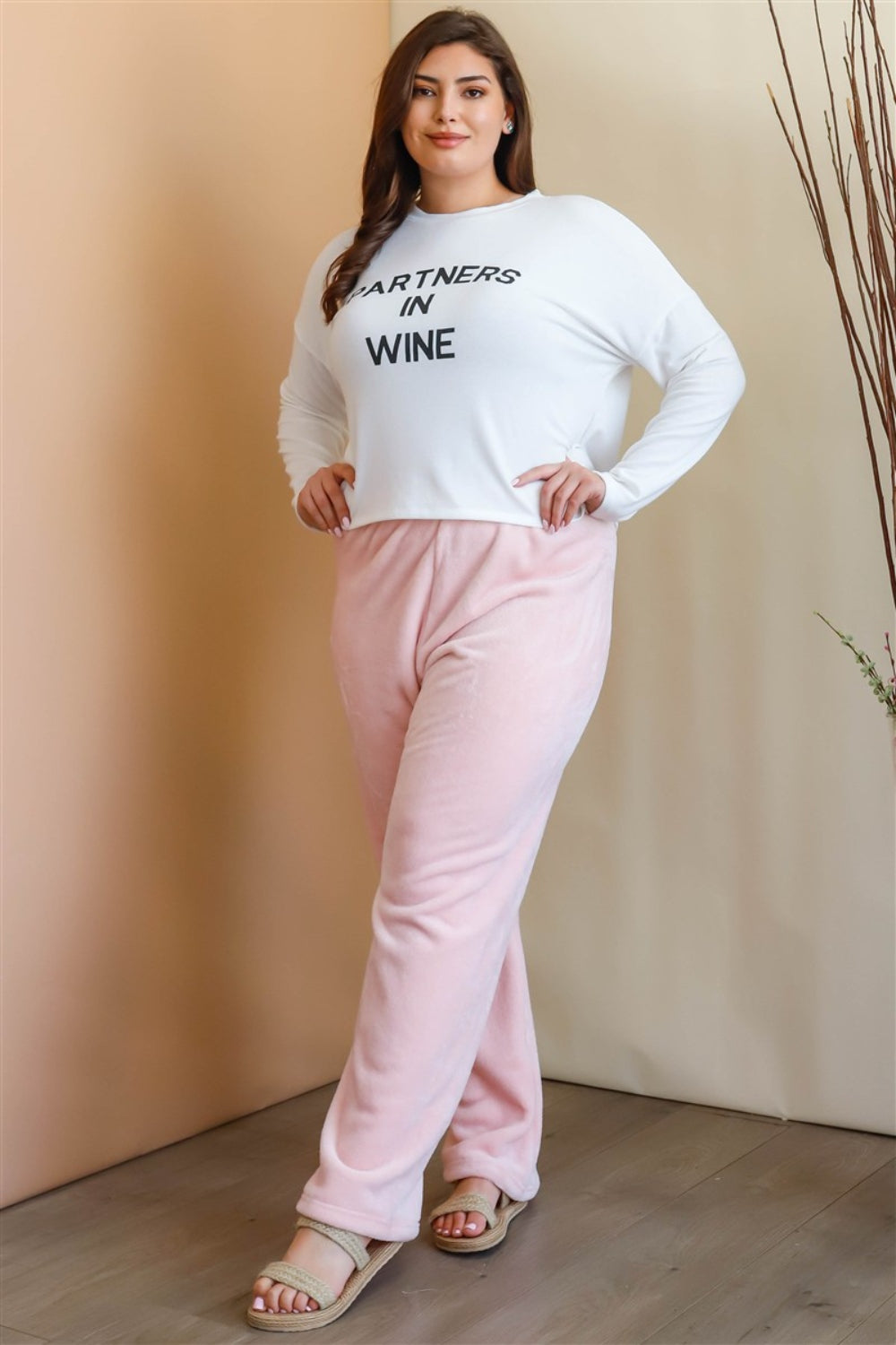 Active Usa Plus Size Elastic Waist Wide Leg Pants - Pink / XL