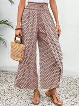 Tied Printed Wide Leg Pants - Pale Blush / S