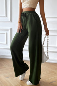 Drawstring Wide Leg Pants with Pocketed