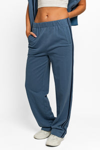 Le Lis High Waisted Side Stripes Straight Track Sweatpants - Dusty Blue / XS