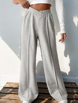 Elastic Waist Wide Leg Pants - Light Gray / S