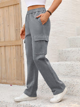 Elastic Waist Pants with Pockets - Dark Gray / XS