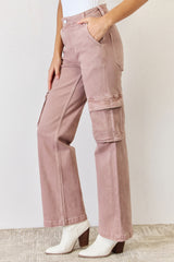 RISEN Full Size High Rise Cargo Wide Leg Jeans