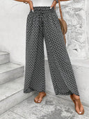 Tied Printed Wide Leg Pants - Black / S