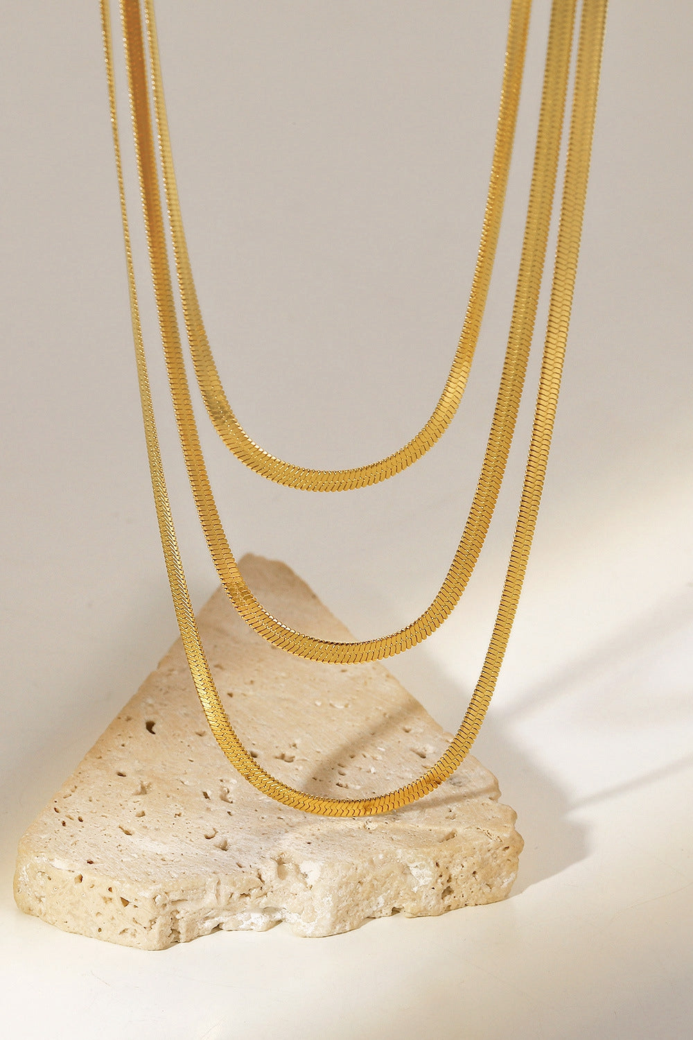 Gold Triple-Layered Snake Chain Necklace