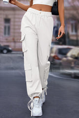 Elastic Waist Cargo Pants - White / XS