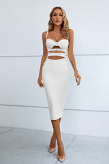 Cutout Spaghetti Strap Bodycon Dress - White / S