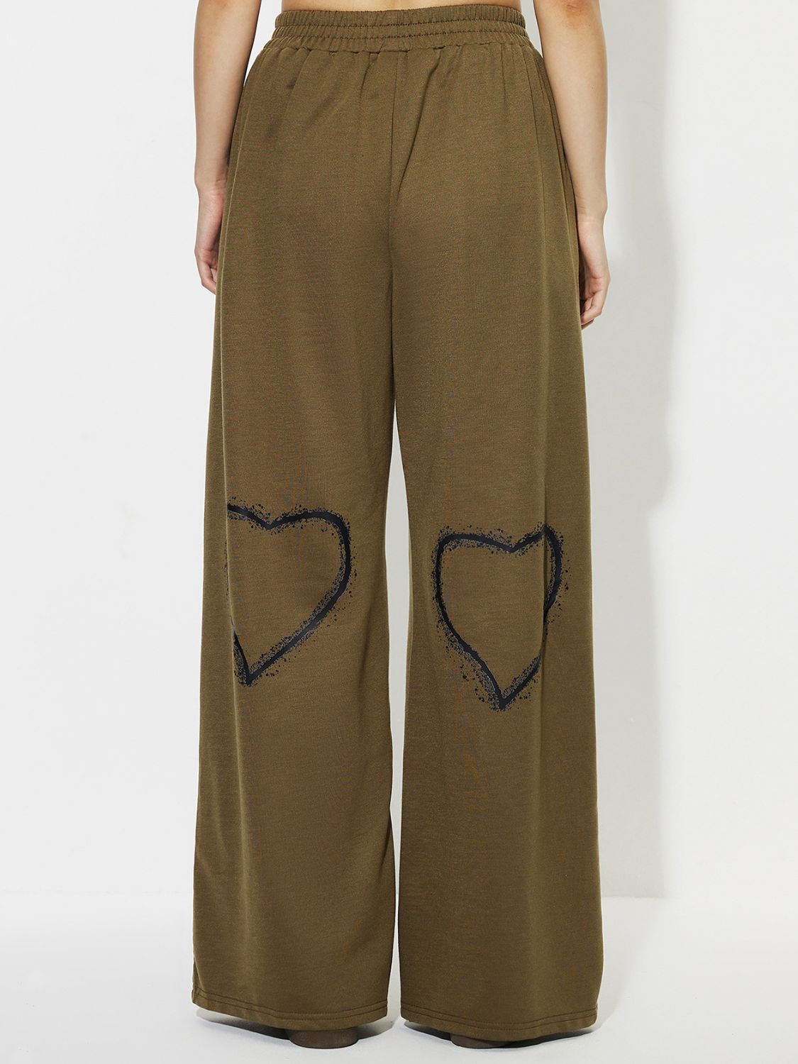 Heart Elastic Waist Wide Leg Pants