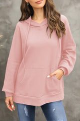 Waffle-Knit Long Sleeve Hoodie - Blush Pink / S