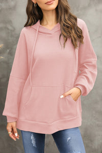 Waffle-Knit Long Sleeve Hoodie - Blush Pink / S