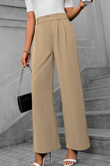 Pocketed High Waist Pants - Tan / XS