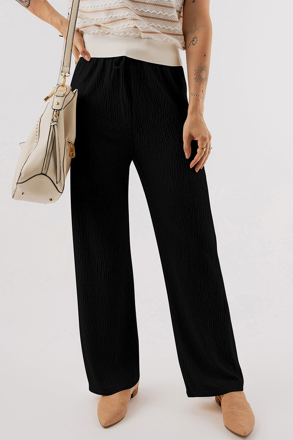 Textured Straight Leg Pants