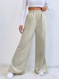 Slit Pocketed High Waist Wide Leg Pants - Ivory / S