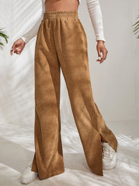 Slit Pocketed High Waist Wide Leg Pants - Olive / S