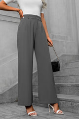 Pocketed High Waist Pants - Dark Gray / XS