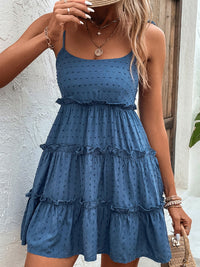 Frill Spaghetti Strap Tiered Dress - Dark Blue / S