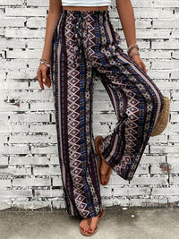 Printed High Waist Wide Leg Pants - Multicolor / S