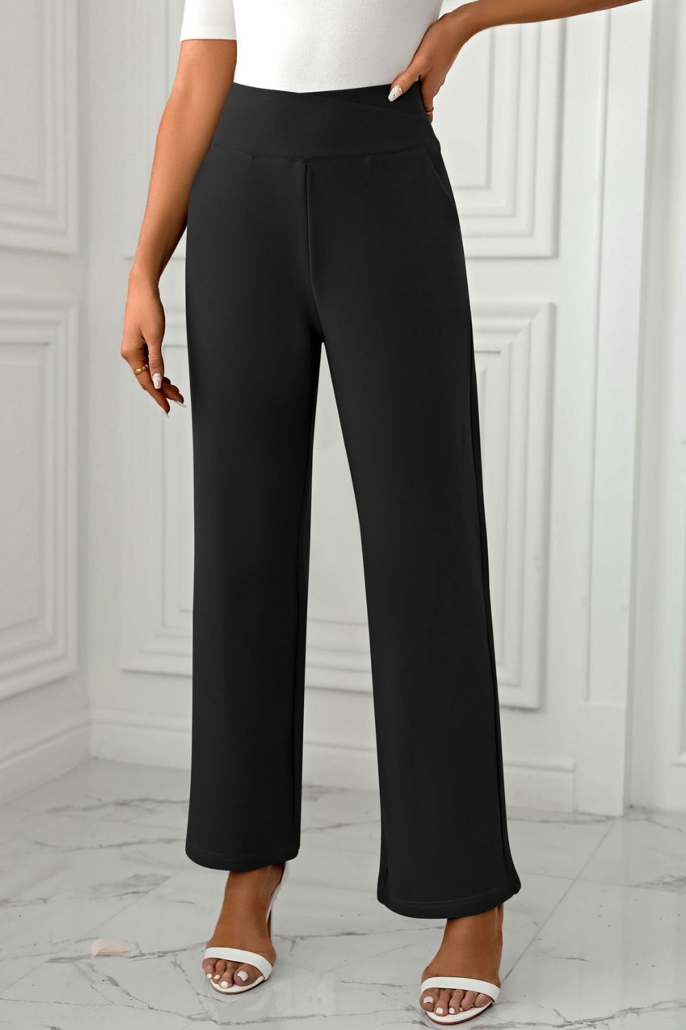 High Waist Pants with Pockets - Black / S