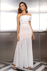 One-Shoulder Ruched Maxi Dress - White / XS