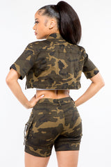 Olive Camo Full Size Short Sleeve Cropped Jacket