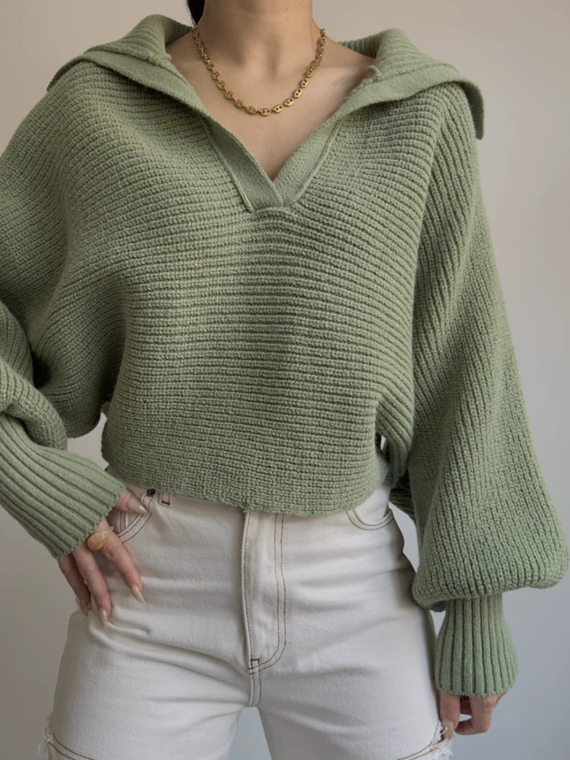 Johnny Collar Long Sleeve Sweater