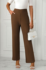 High Waist Pants with Pockets - Brown / S