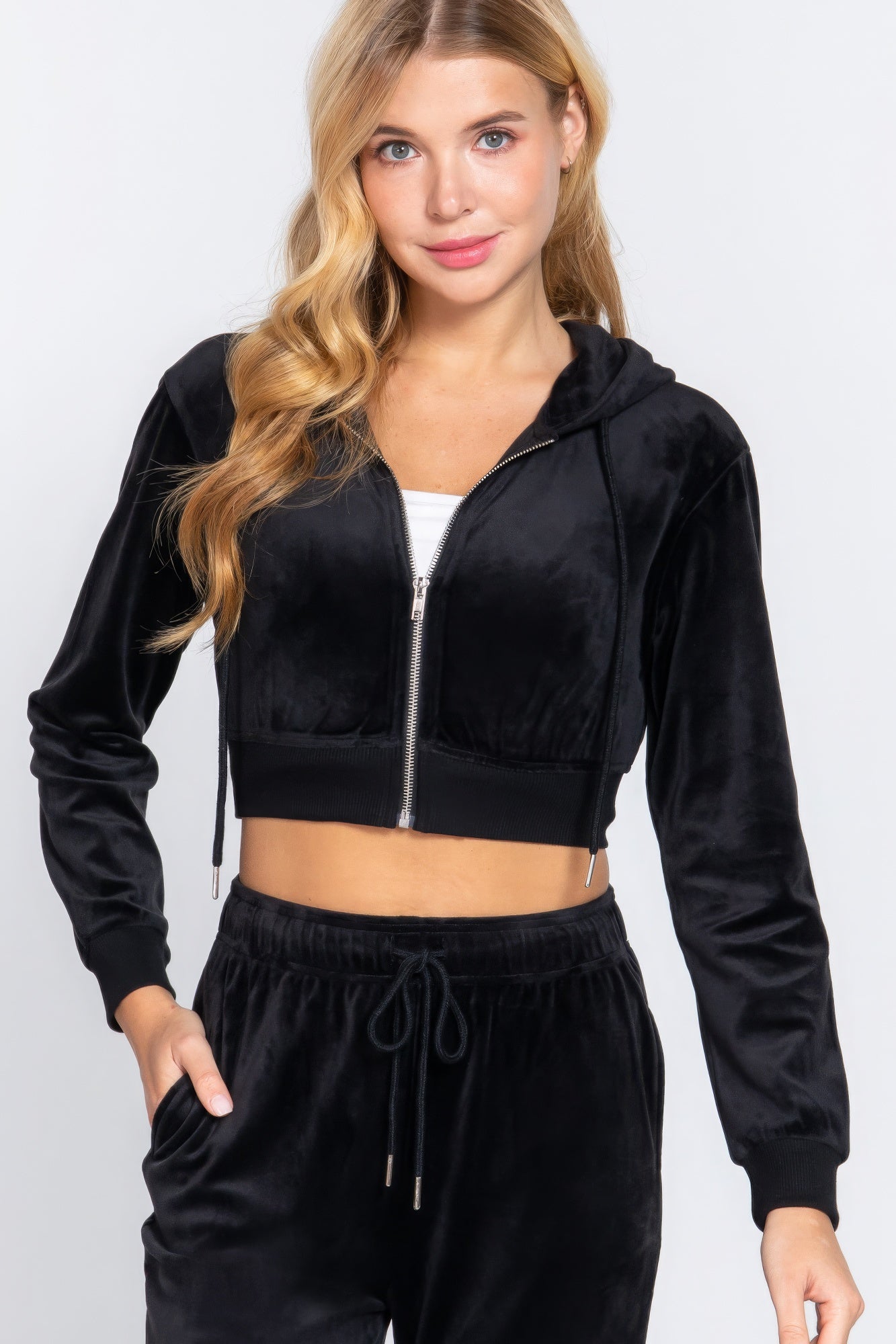 Long Sleeve Velour Hoodie Zip Up Jacket