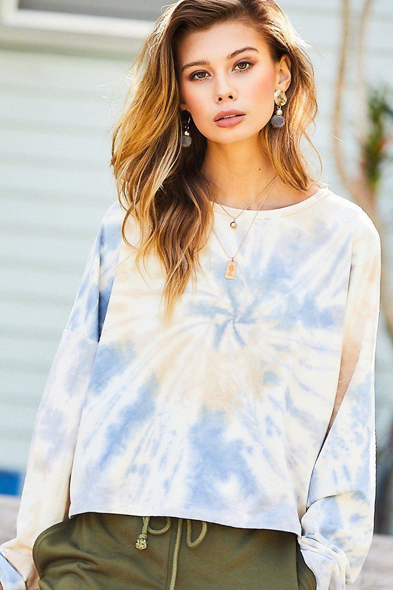 Round Neck Oversize Fit Crop Tie-dye Pullover