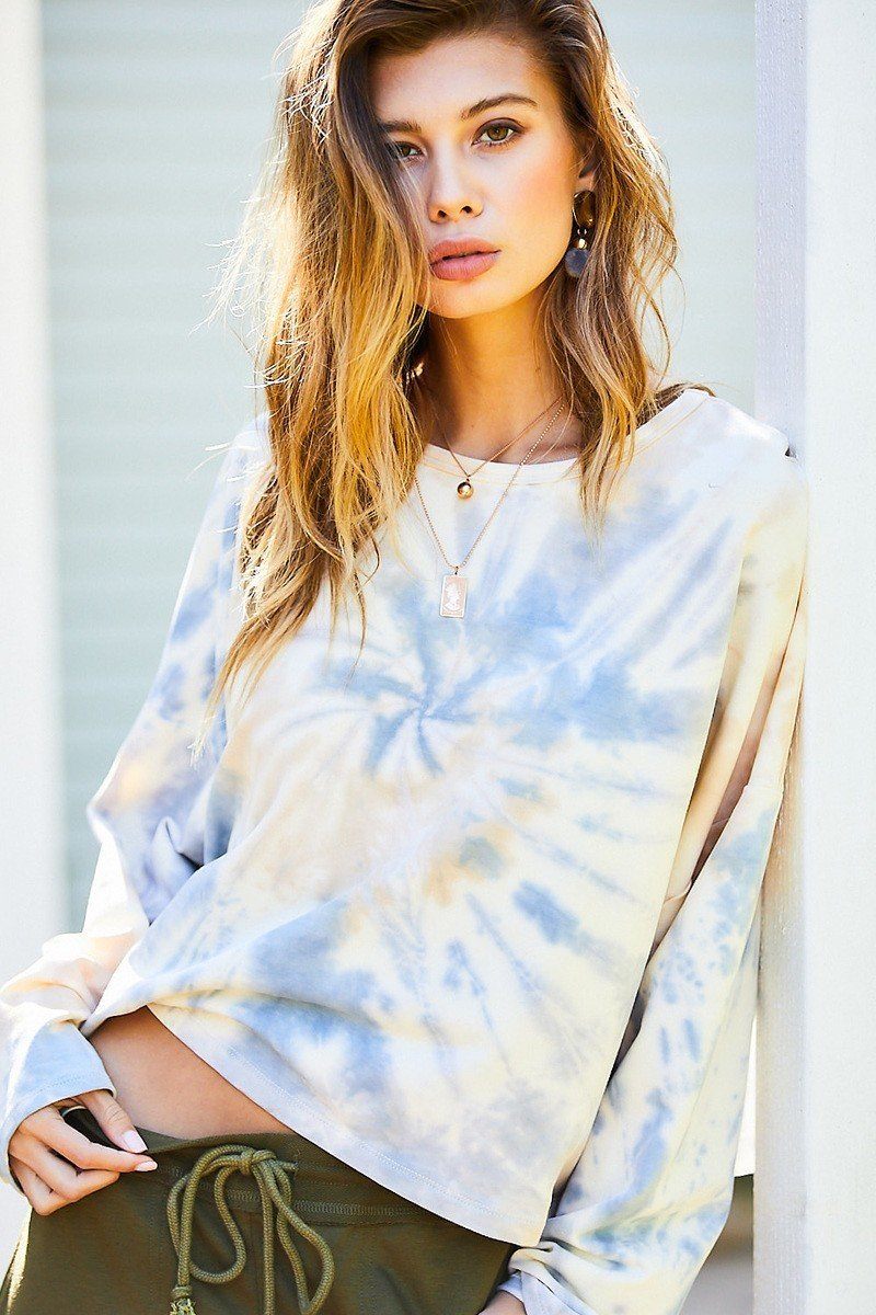 Round Neck Oversize Fit Crop Tie-dye Pullover