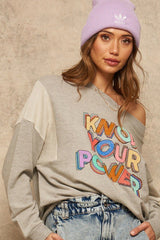 ’Know Your Power’ Knit Graphic Sweatshirt