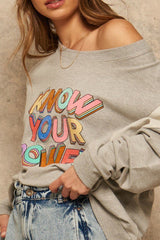 ’Know Your Power’ Knit Graphic Sweatshirt