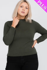 Mock Neck Solid Top - Olive / 1XL