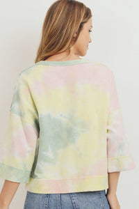 Tie Dyed 3/4 Sleeve Round Neck Top