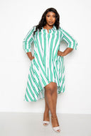 Stripe Shirt Dress - Green / 1XL