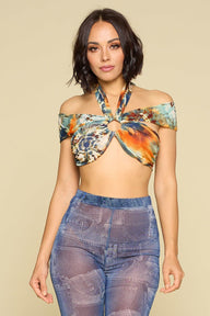 Crop Halter Top Self-tie