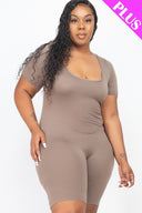 Plus Size Short Sleeve Bodycon Romper - Taupe / 1XL