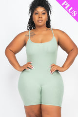 Plus Size Ribbed Bodycon Romper - Green Bay / 1XL