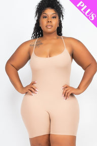 Plus Size Ribbed Bodycon Romper - Toffee / 1XL