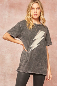 Mineral Washed Graphic T-shirt With Lightning Bolt