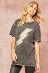 Mineral Washed Graphic T-shirt With Lightning Bolt